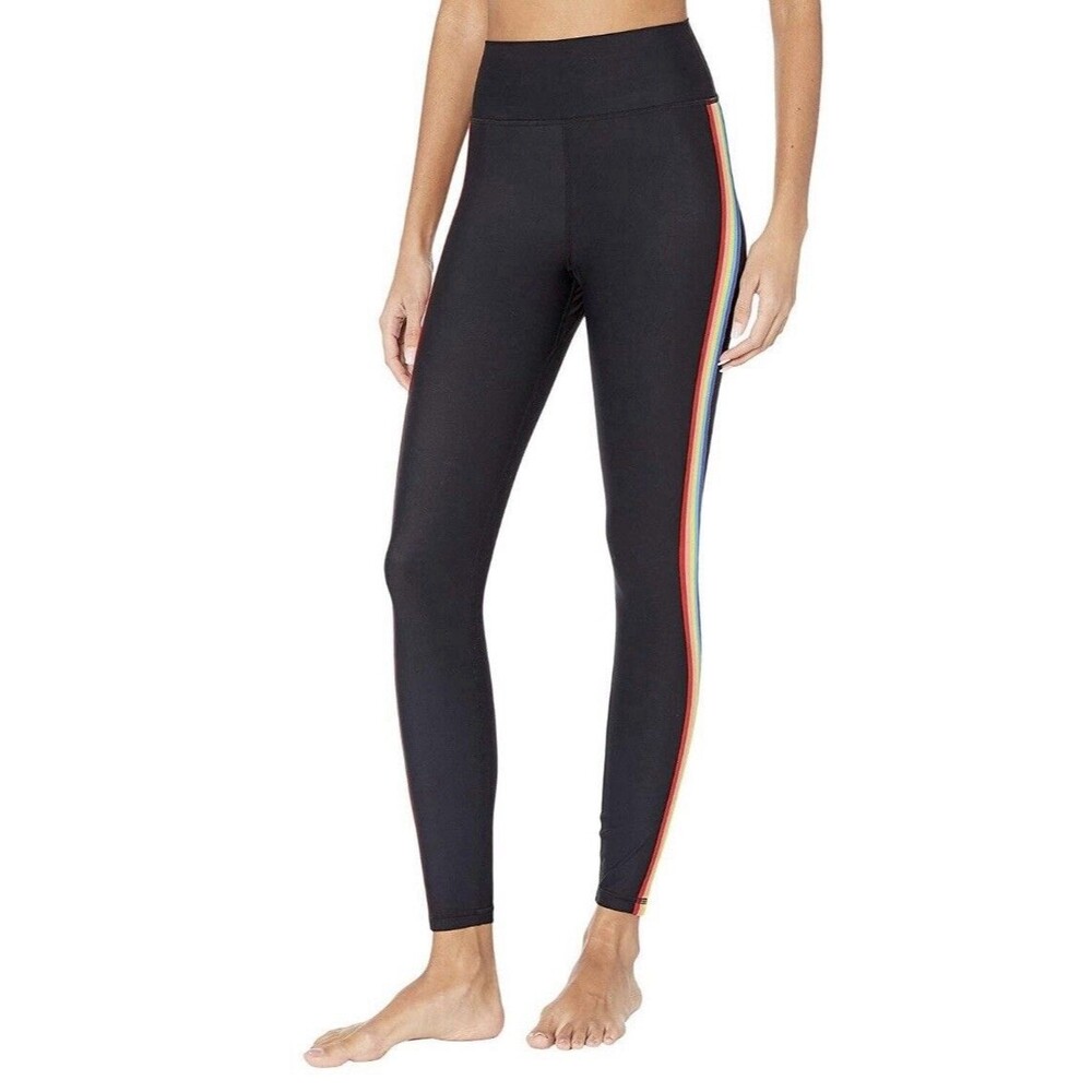 Spiritual Gangster Black Rainbow Stripe Leggings Size XS Yoga Athletic